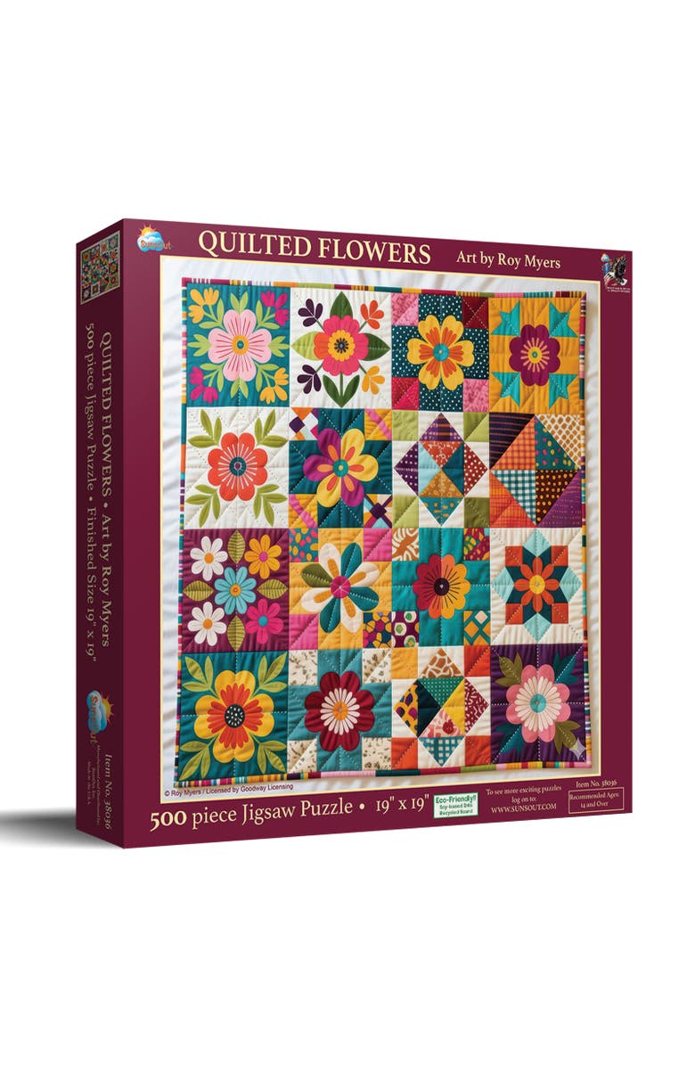 Sunsout Quilted Flowers 500 piece Jigsaw Puzzle for Adults, Main, color, Multicolor