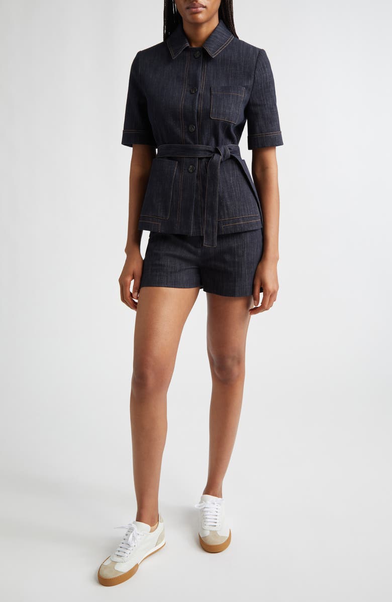 Eleventy Belted Denim Jacket, Alternate, color, Blue