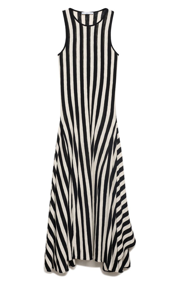 MANGO Asymmetric Sleeveless Knit Maxi Dress, Main, color, Black/White