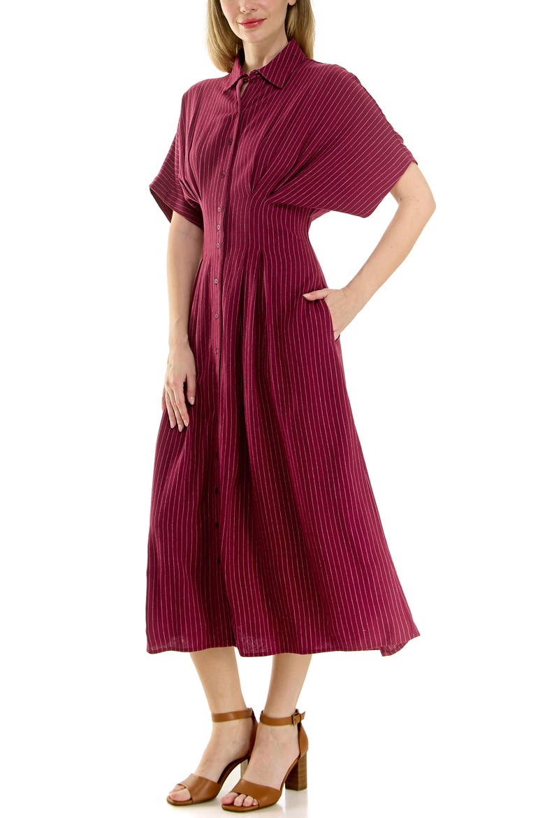 Stripe Short Sleeve Midi Shirtdress, Alternate, color, BURGUNDY STRIPE