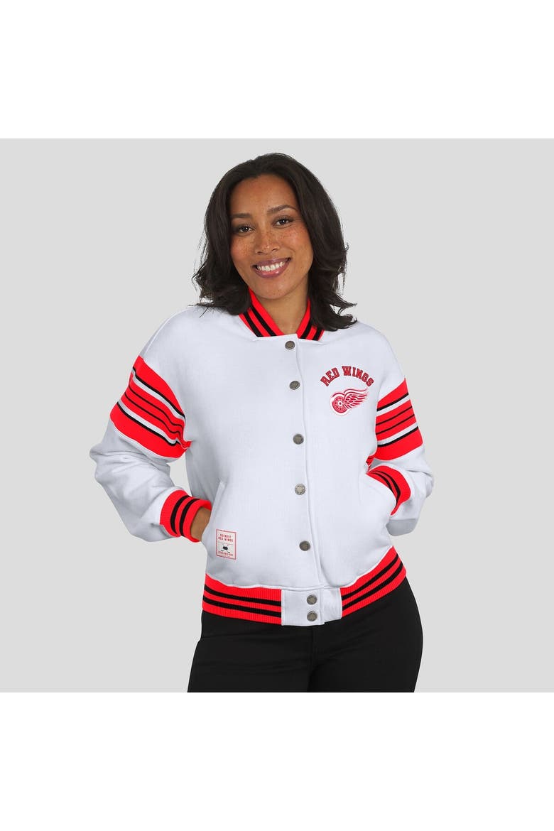 Women's WEAR by Erin Andrews White/Red Detroit Red Wings Full-Snap Fleece Sweatshirt Jacket, Alternate, color, Red