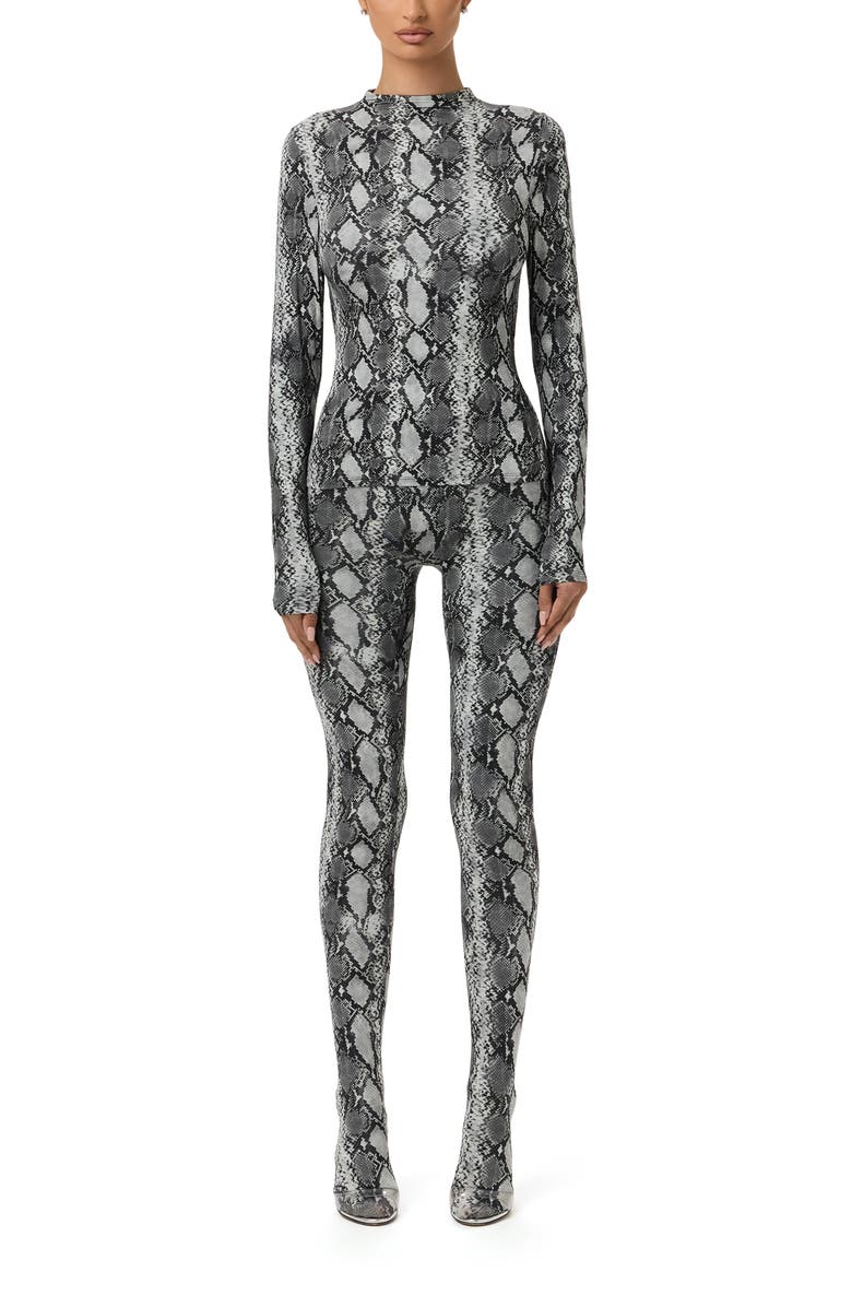 Naked Wardrobe Print Turtleneck Top, Alternate, color, Grey Snakeskin