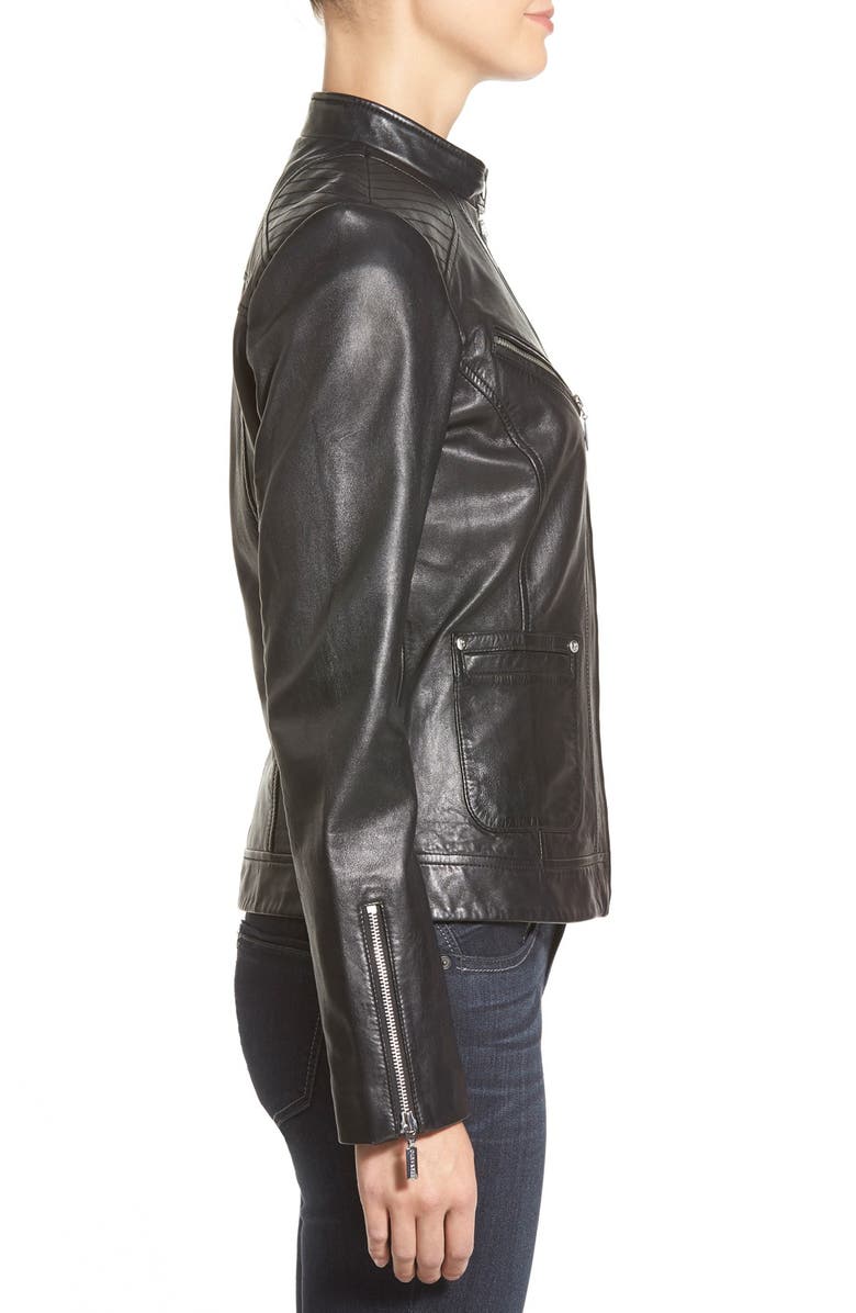 Bernardo Zip Front Leather Jacket, Alternate, color, 