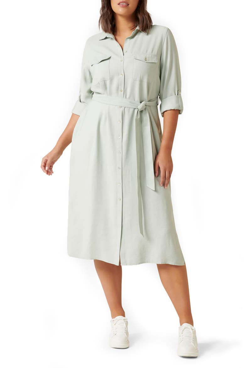 Rory Belted Long Sleeve Shirtdress, Main, color, SOFT SAGE