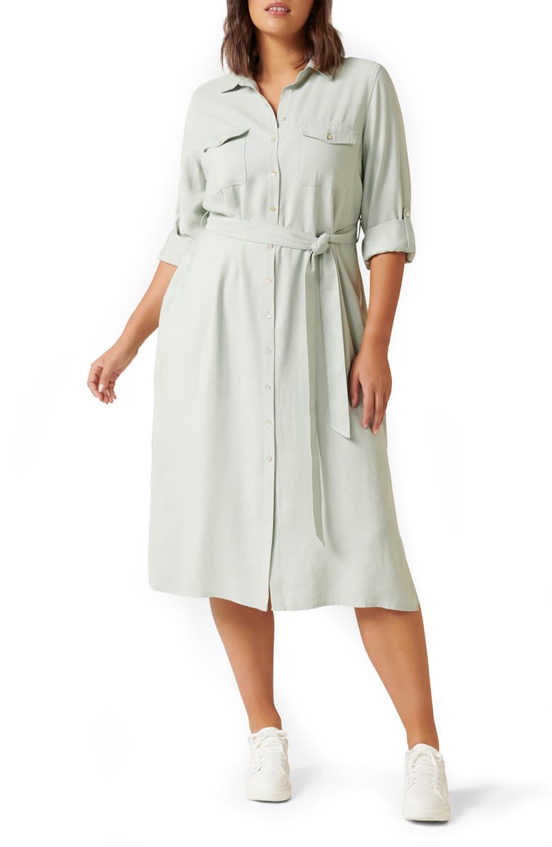 Ever New Rory Belted Long Sleeve Shirtdress, Main, color, 