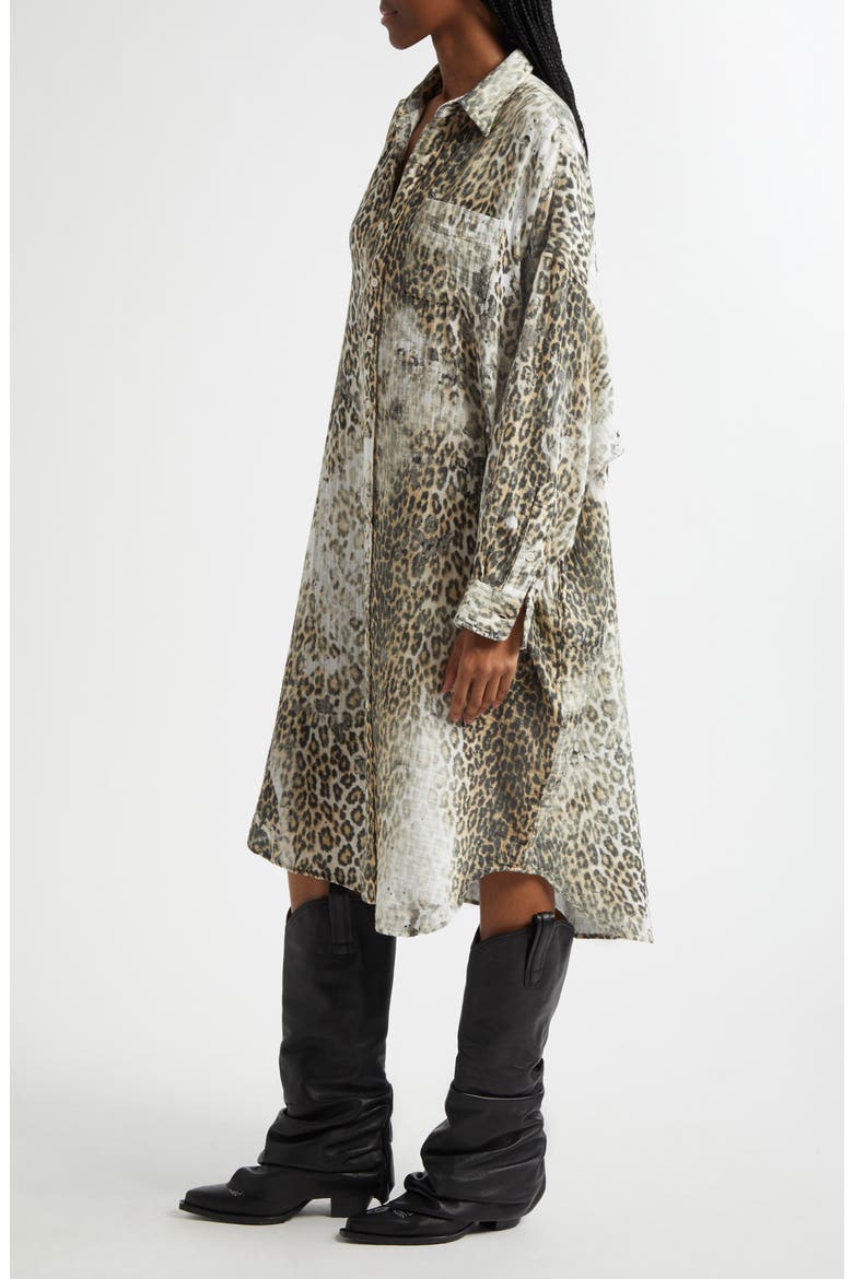 Jumbo Leopard Print Long Sleeve Shirtdress, Alternate, color, BLEACHED LEOPARD