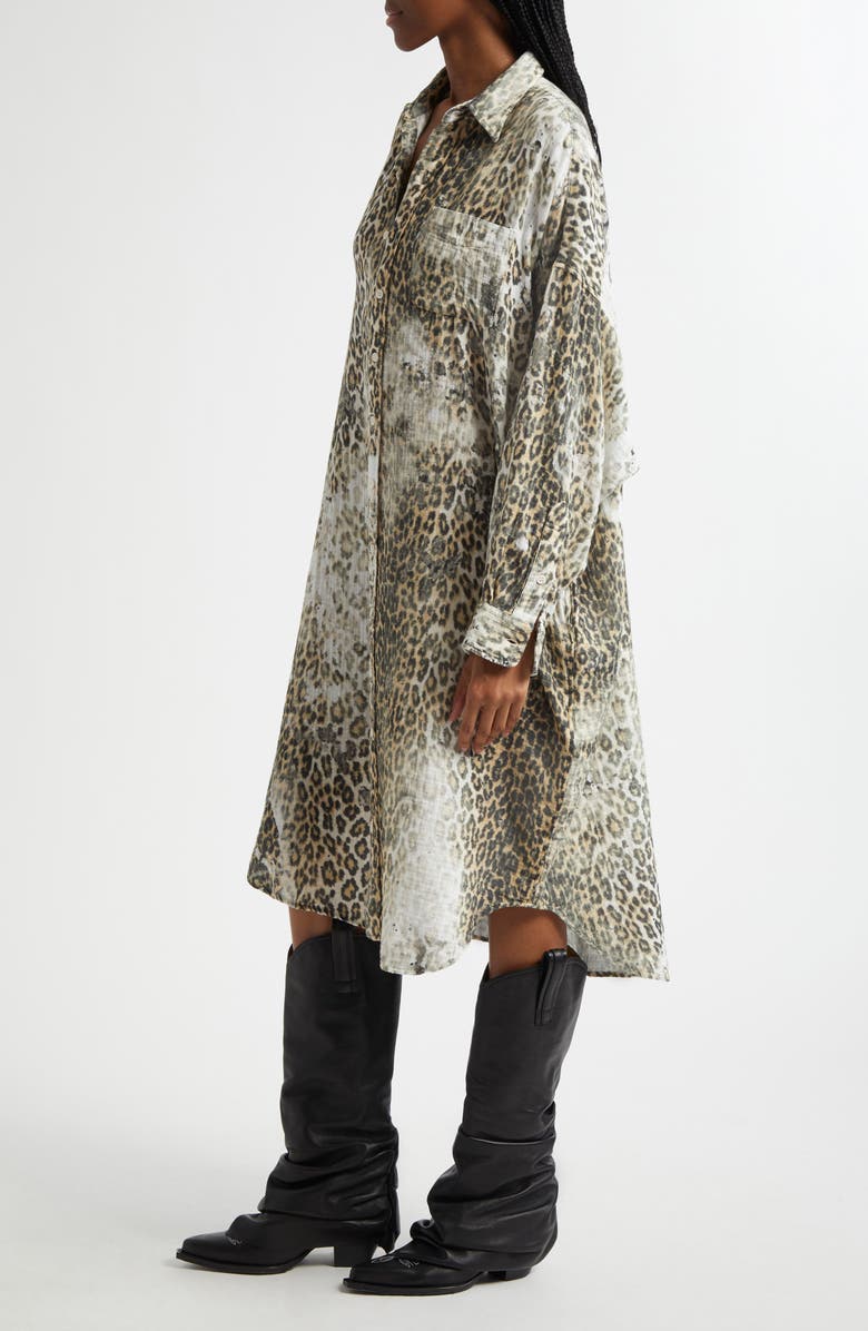 R13 Jumbo Leopard Print Long Sleeve Shirtdress, Alternate, color, 