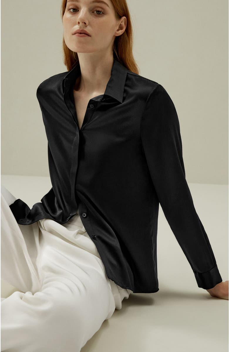 Lilysilk Basic Concealed Placket Silk Shirt, Alternate, color, Black