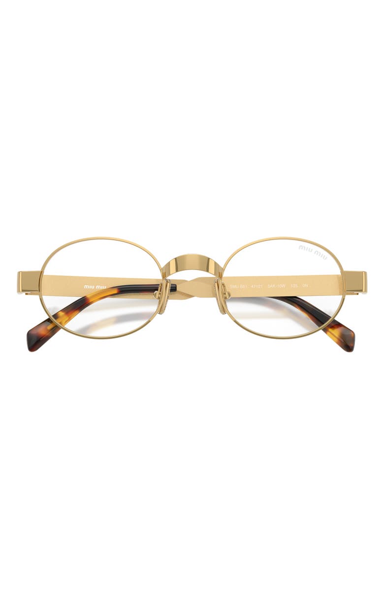 Miu Miu 47mm Small Oval Sunglasses, Alternate, color, Gold / Clear Blue Light Filter