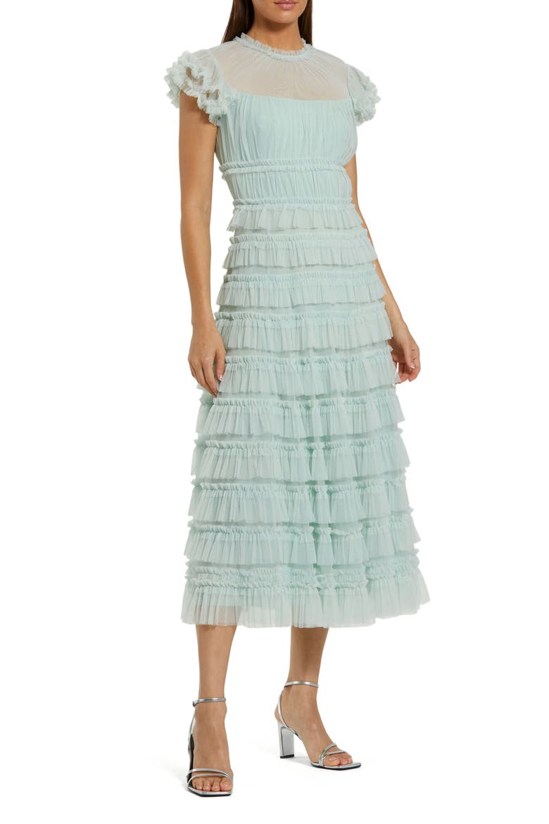 Women's Ruffle High Neck Cap Sleeve Midi Dress, Main, color, Mint