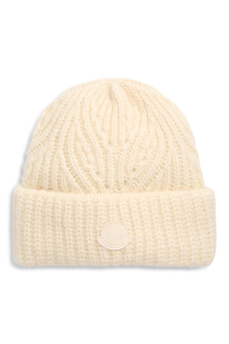 Logo Patch Virgin Wool & Cashmere Beanie, Main, color, WHITE/ WHITE