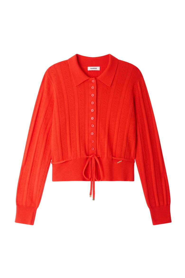 Pointelle knit cardigan, Alternate, color, Red