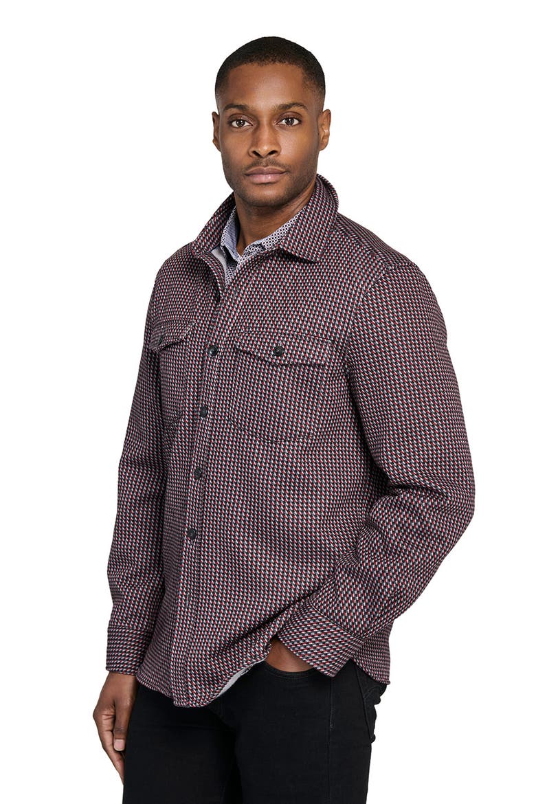Houndstooth Geo Shirt Jacket, Alternate, color, BLACK/RED