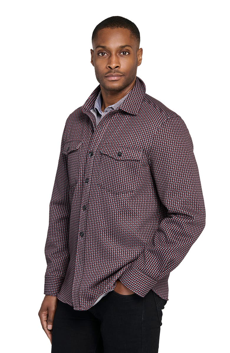 CONSTRUCT Houndstooth Geo Shirt Jacket, Alternate, color, Black/Red