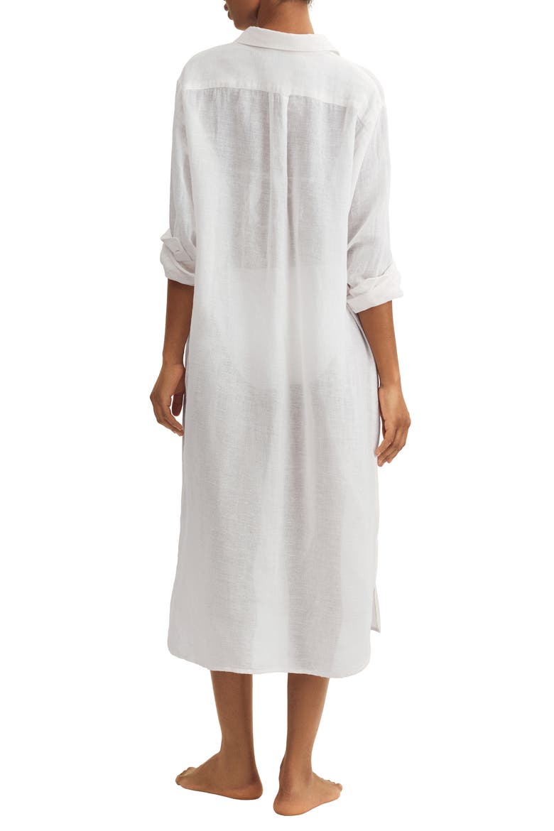 Maxi Organic Cotton & Linen Cover-Up Shirtdress, Alternate, color, CREAM WHT