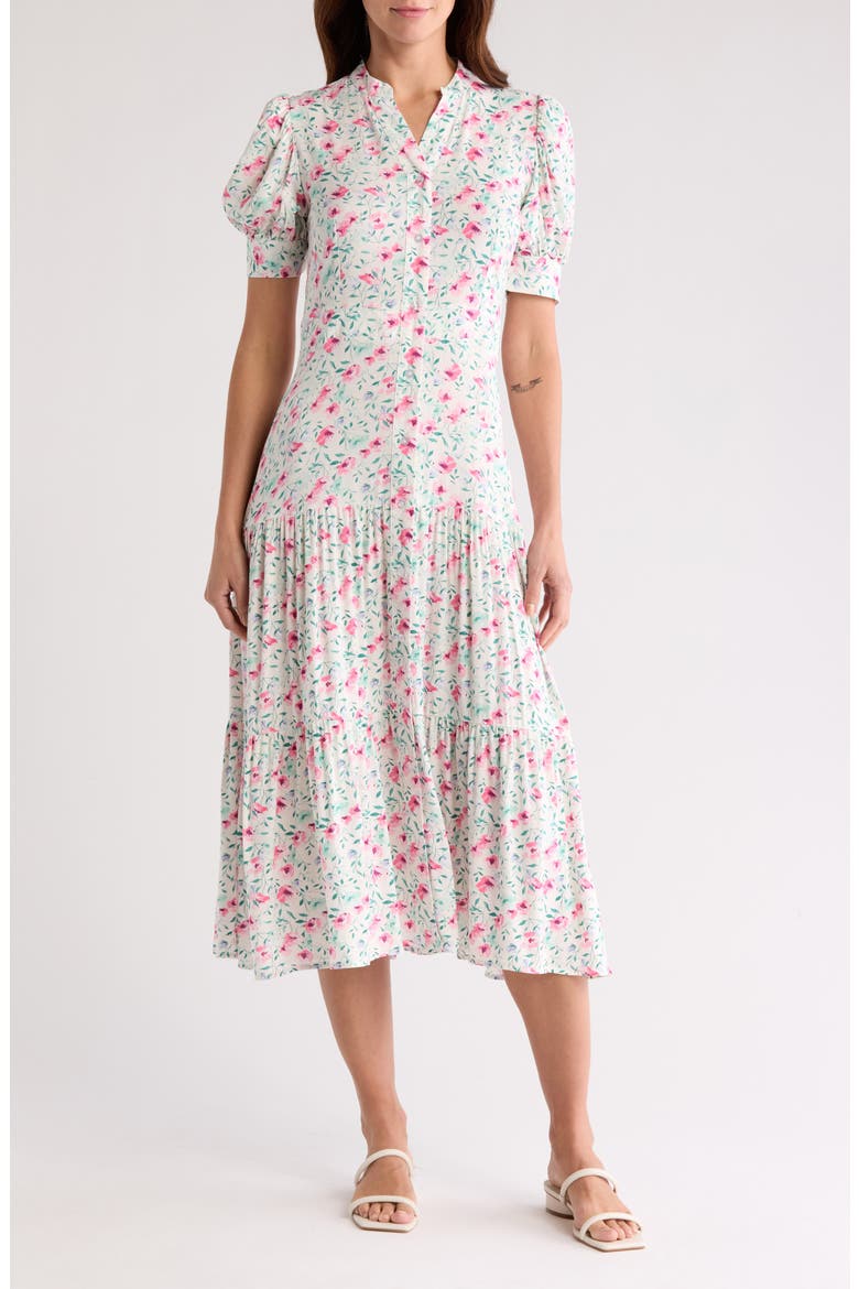 Grace Button Front Midi Dress, Main, color, BABYS BREATH