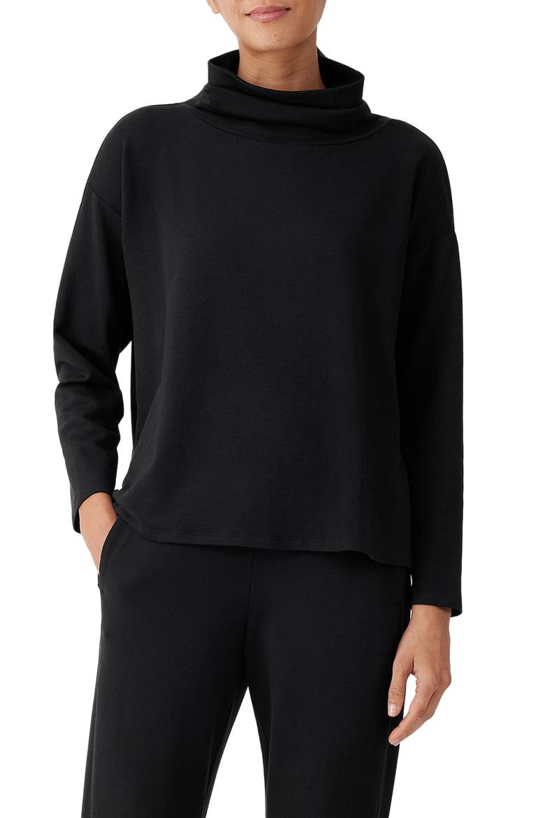 Drapey Funnel Neck Top, Main, color, BLACK