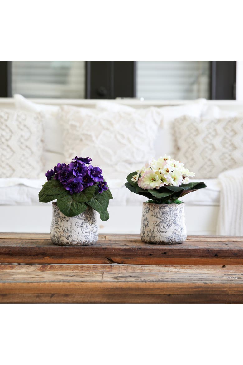 8-in African Violet Artificial Plant in Floral Design Vase, Alternate, color, Cream/Purple
