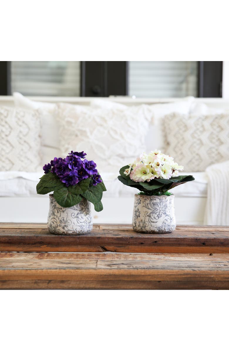 NEARLY NATURAL 8-in African Violet Artificial Plant in Floral Design Vase, Alternate, color, Cream/Purple