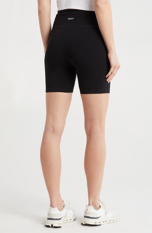 Dkny Mini Stud Logo High Waist Bike Shorts In Black