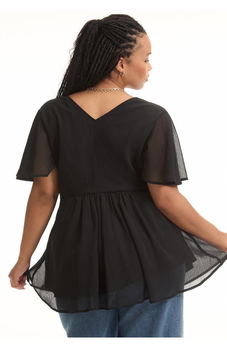 June + Vie Faux Wrap Fit-and-Flare Top, Alternate, color, Black Onyx