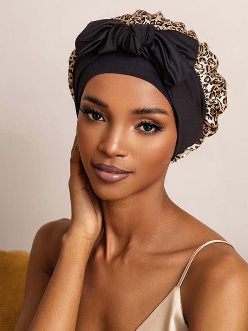Silksilky Pure Silk Bowknot Tie Bonnet In Brown