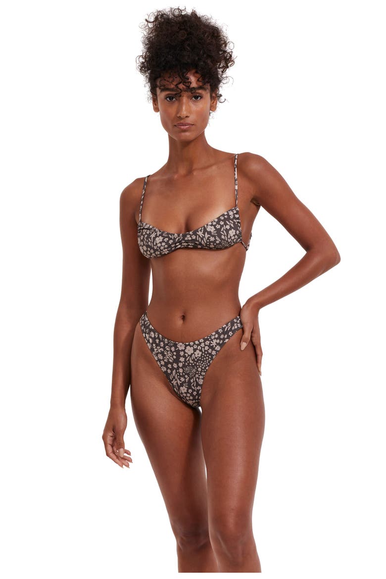 Bella Flora V Neck Bralette Bikini Top, Main, color, Multi Brown