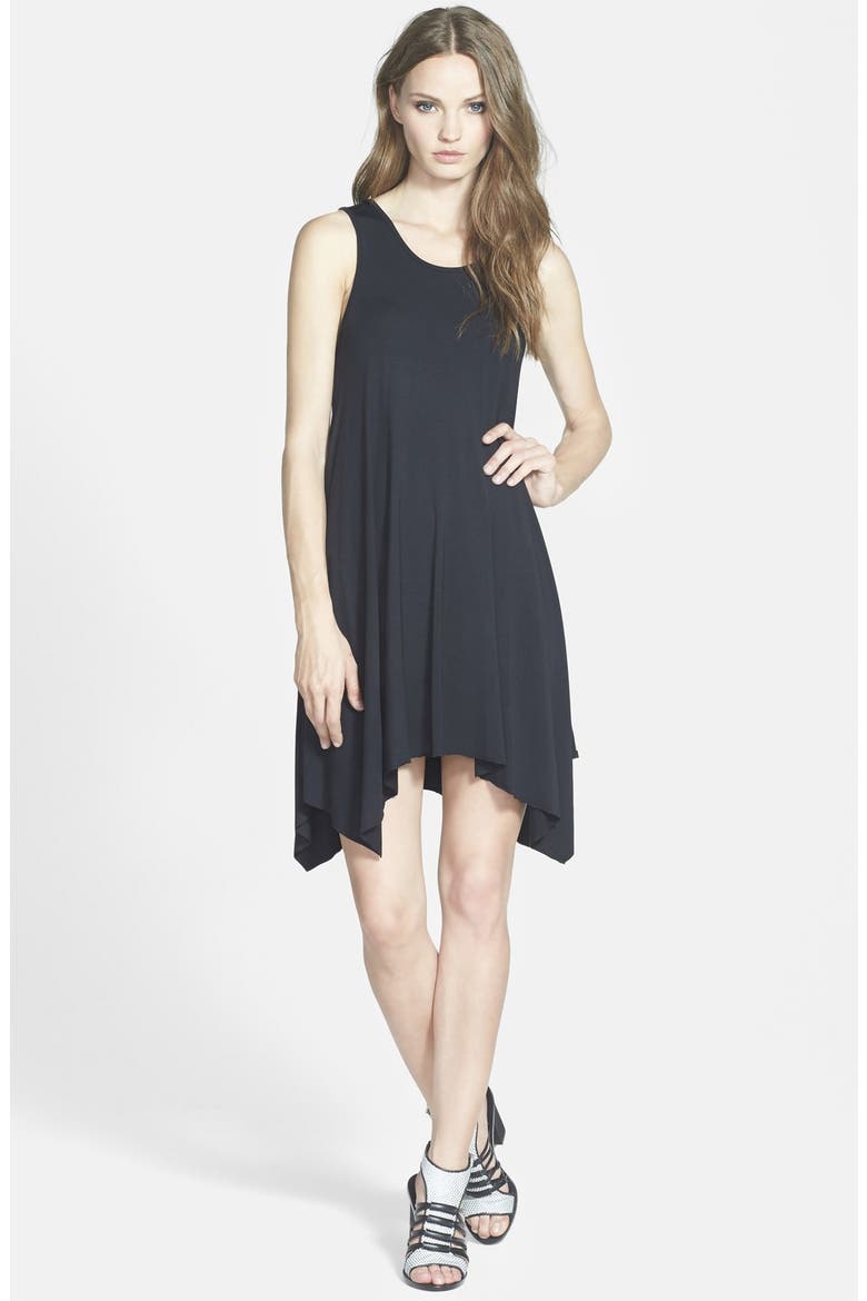 Raw Edge Shark Bite Hem Tank Dress, Main, color, BLACK