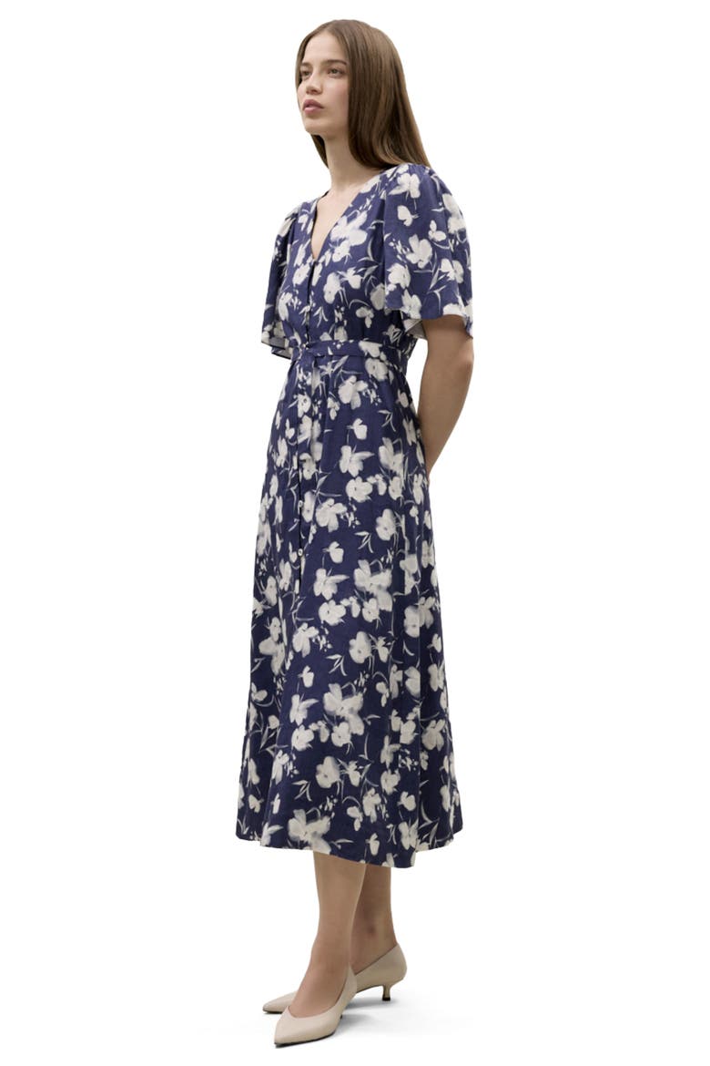 Bea Linen Maxi Dress, Alternate, color, Navy Combo