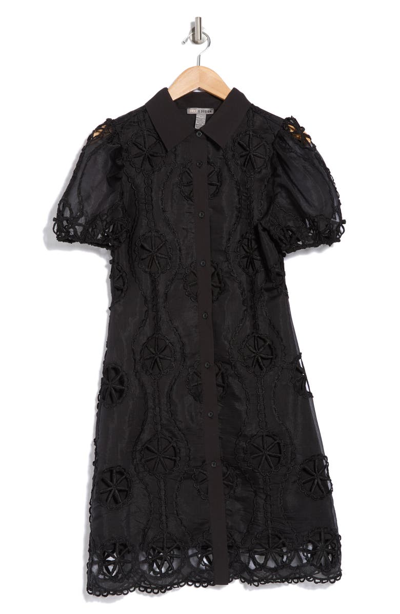 BY DESIGN Brynn Floral Embroidered Puff Sleeve Shirtdress, Alternate, color, Black
