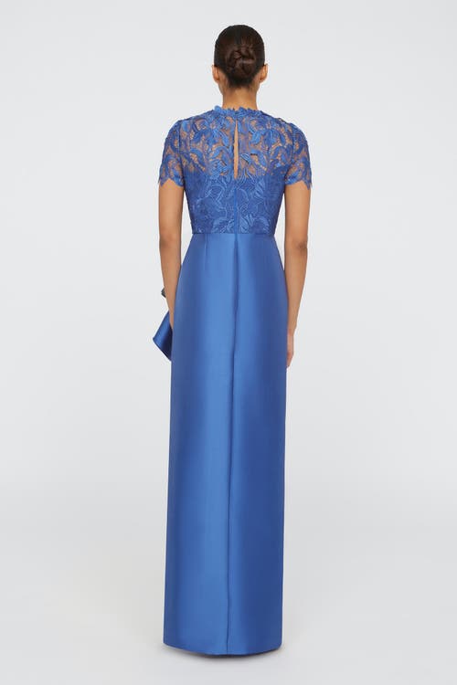 Theia Selena Column Draped Dress In Blue