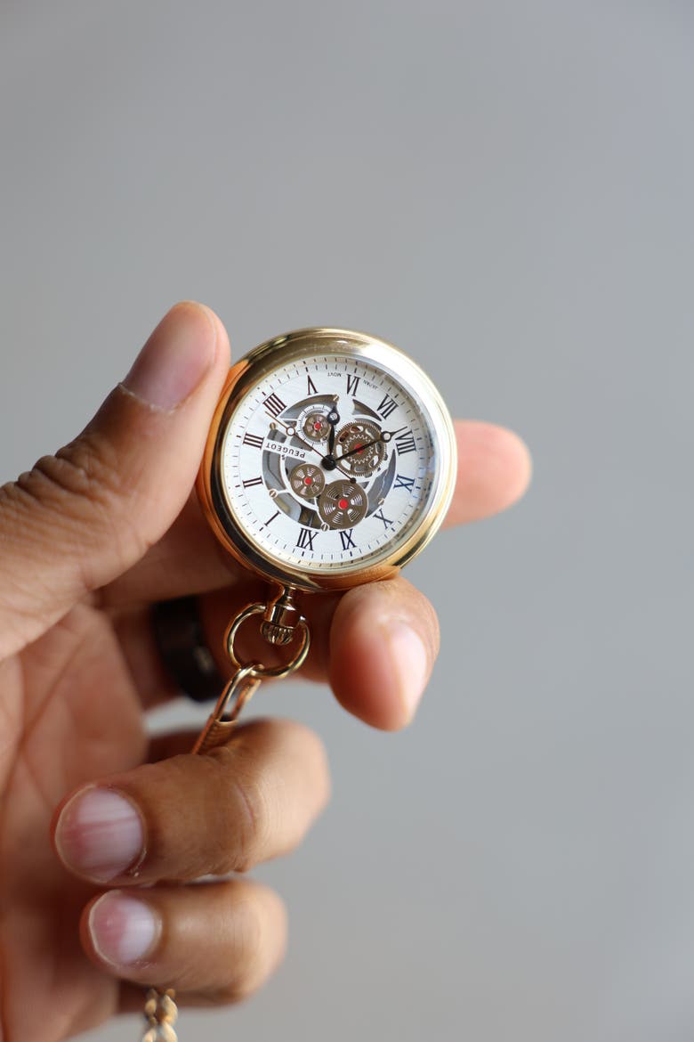 Vintage Open Face Cable Chain Pocketwatch- 42MM, Alternate, color, Gold Skeleton