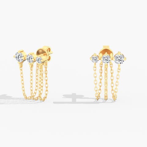 Starlight Triple Chain Stud Lab Diamond Earrings in 14K Gold