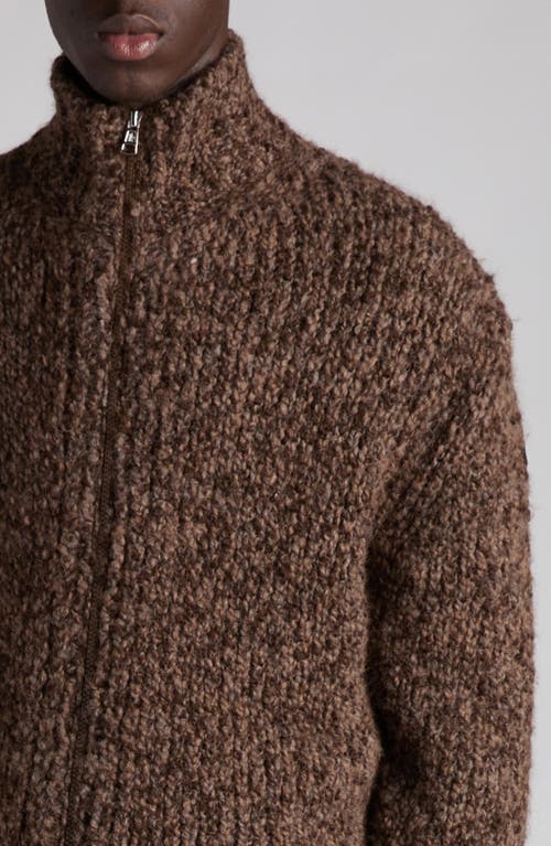 Moncler Wool & Alpaca Bouclé Full Zip Cardigan In Brown