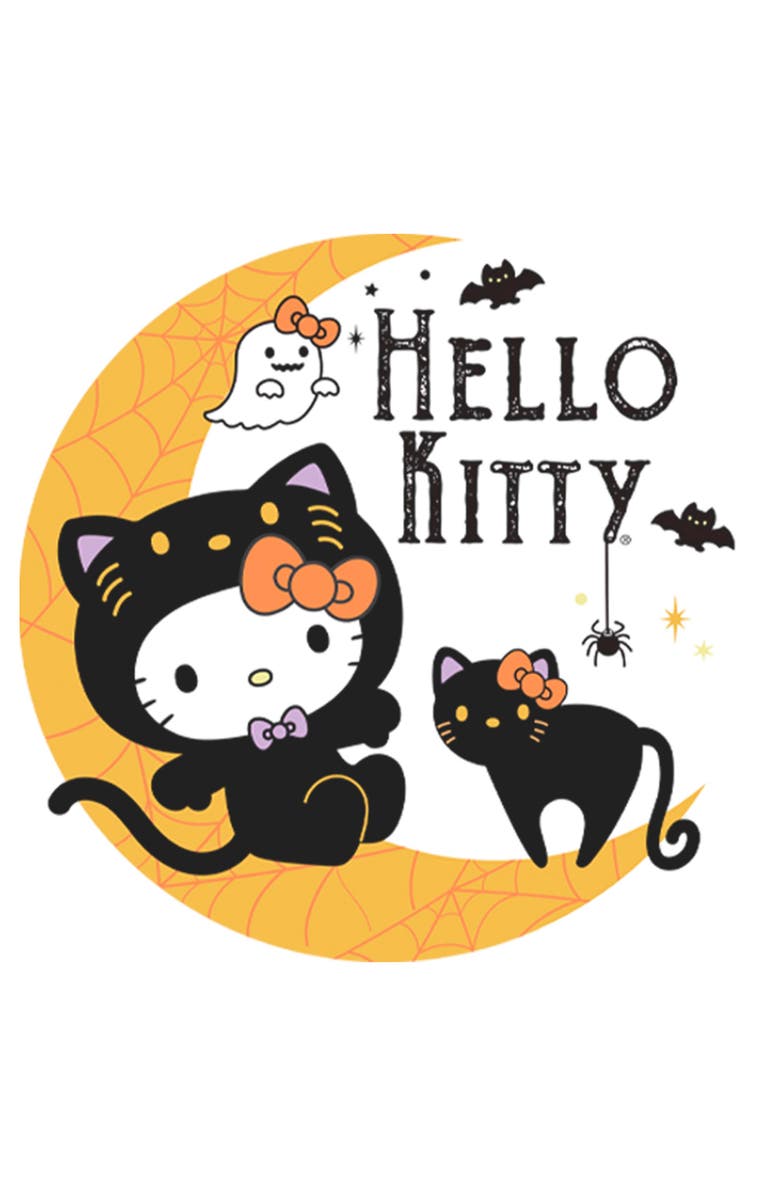 Hello Kitty Men's Hello Kitty Halloween Black Cat and Moon Graphic T-Shirt, Alternate, color, White