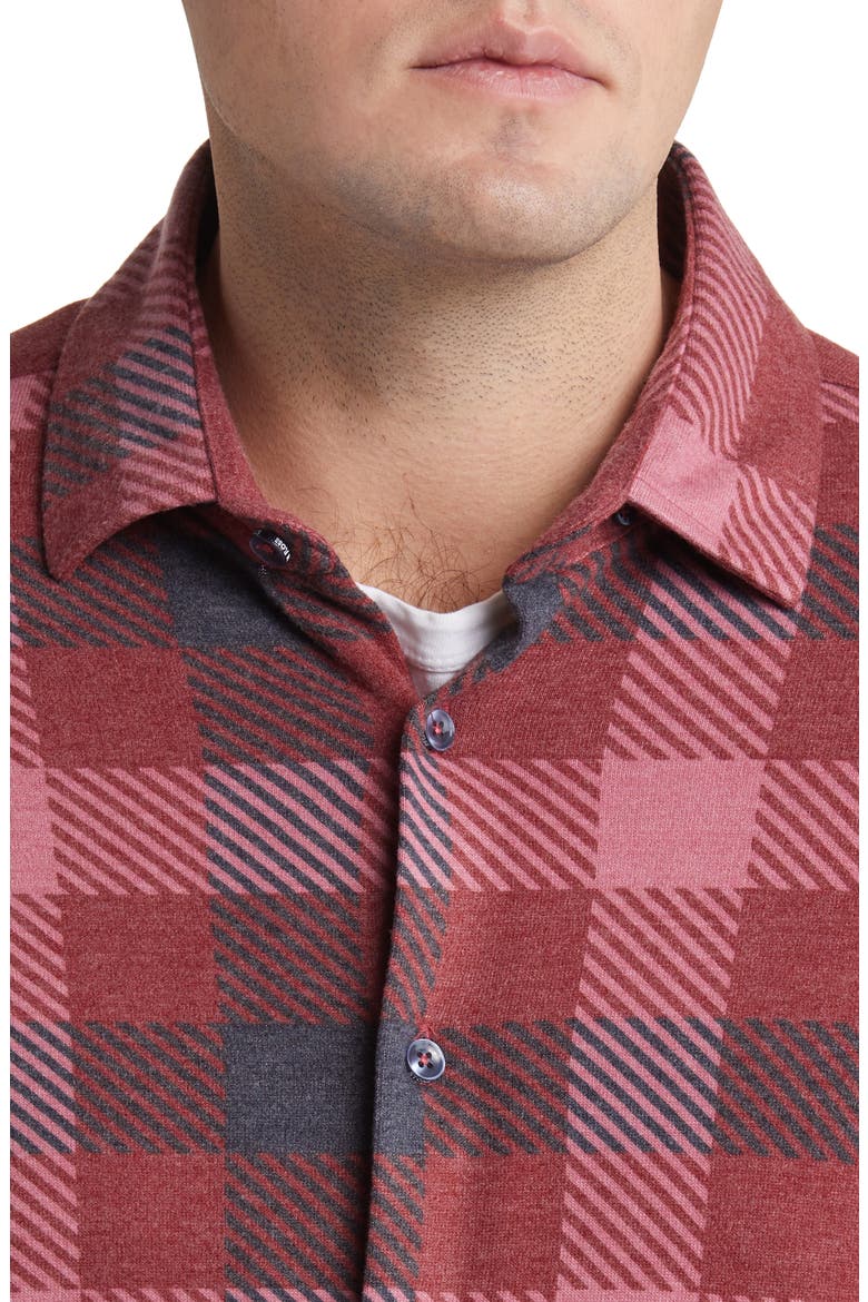 Big Plaid Tech Fleece Button-Up Shirt, Alternate, color, BURGUNDY