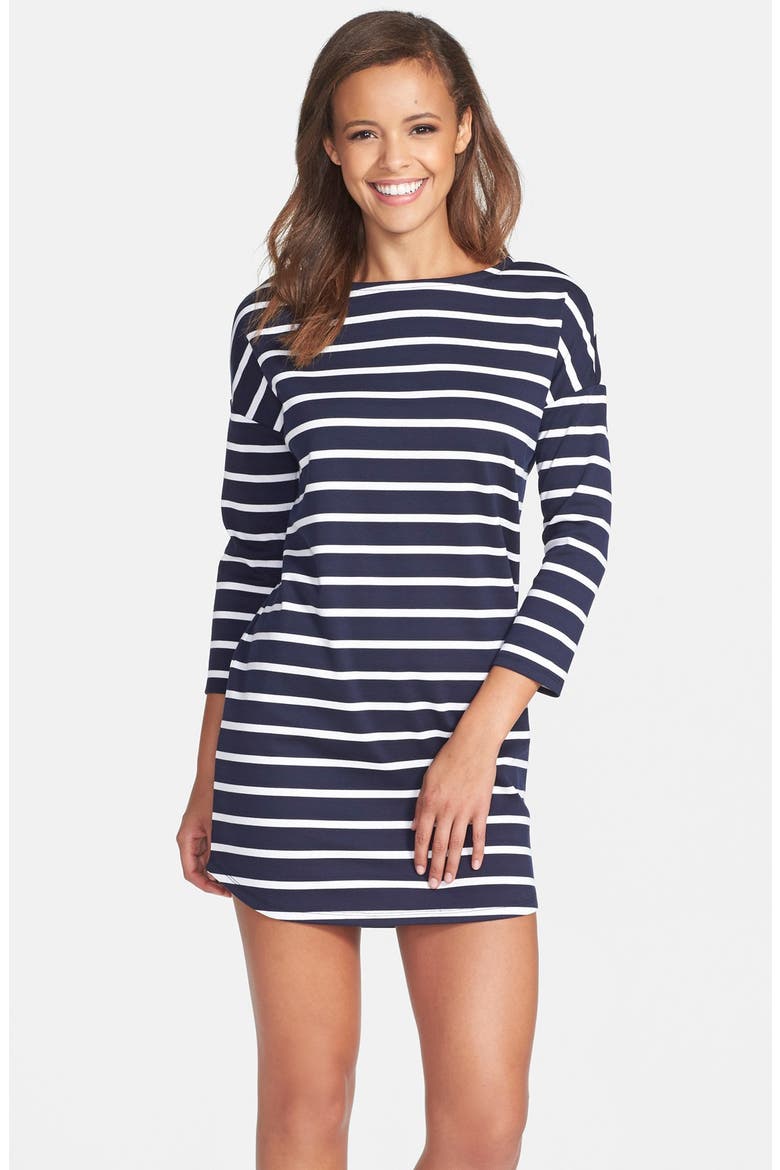 BB Dakota 'Phillipa' Stripe Ponte Shift Dress, Main, color, NAVY