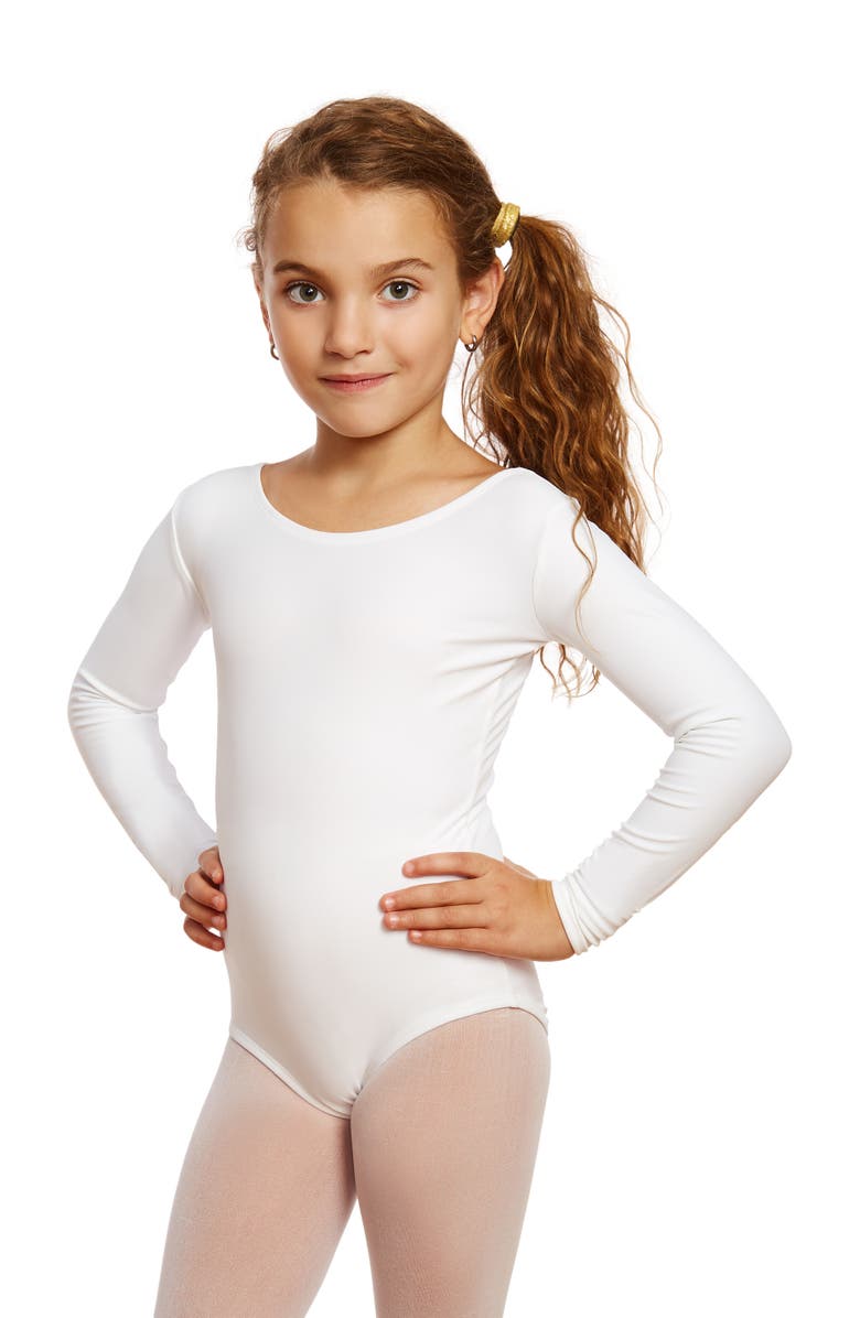 Leveret Girls Long Sleeve Leotard, Main, color, White