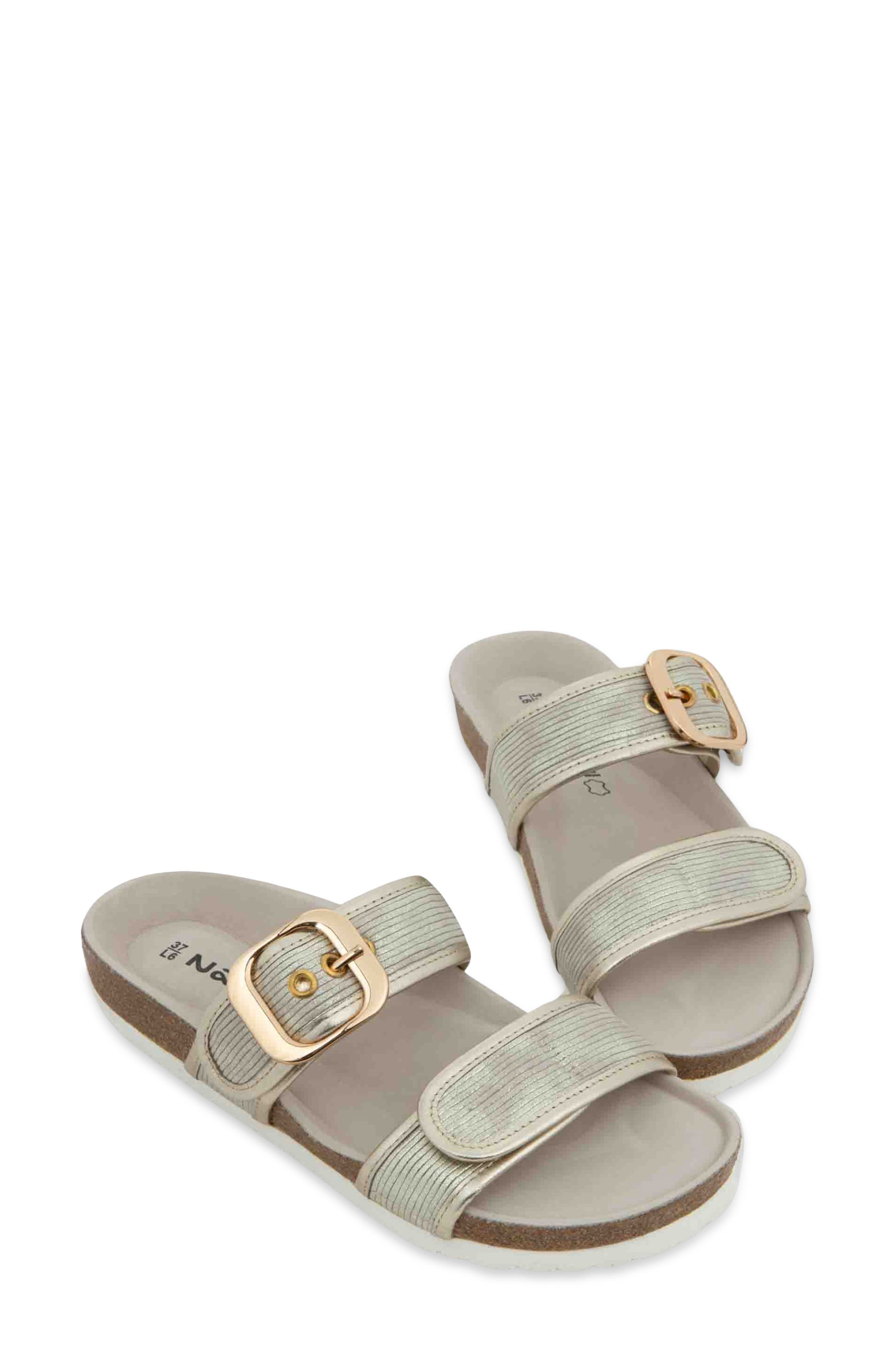Naot Nashville Double Band Slide Sandal, Alternate, color, Platinum Strip W/ Gold