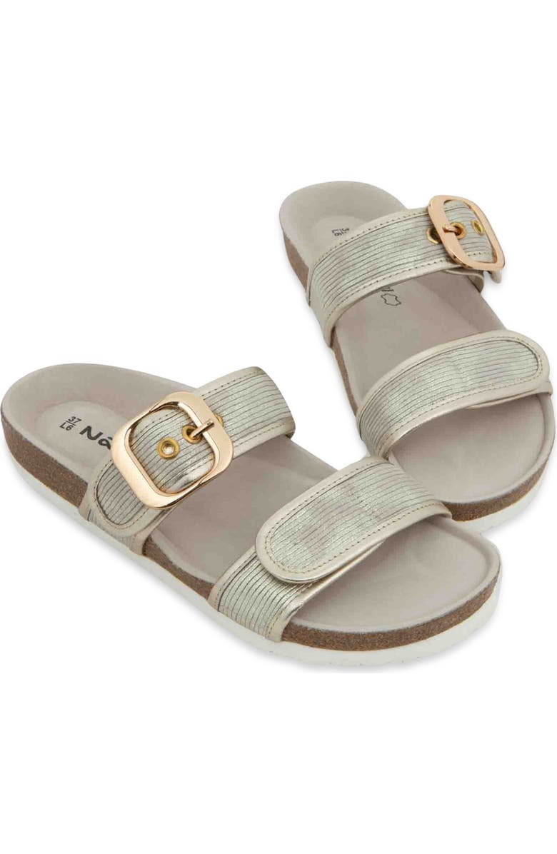 Naot Nashville Double Band Slide Sandal, Alternate, color, Platinum Strip W/ Gold