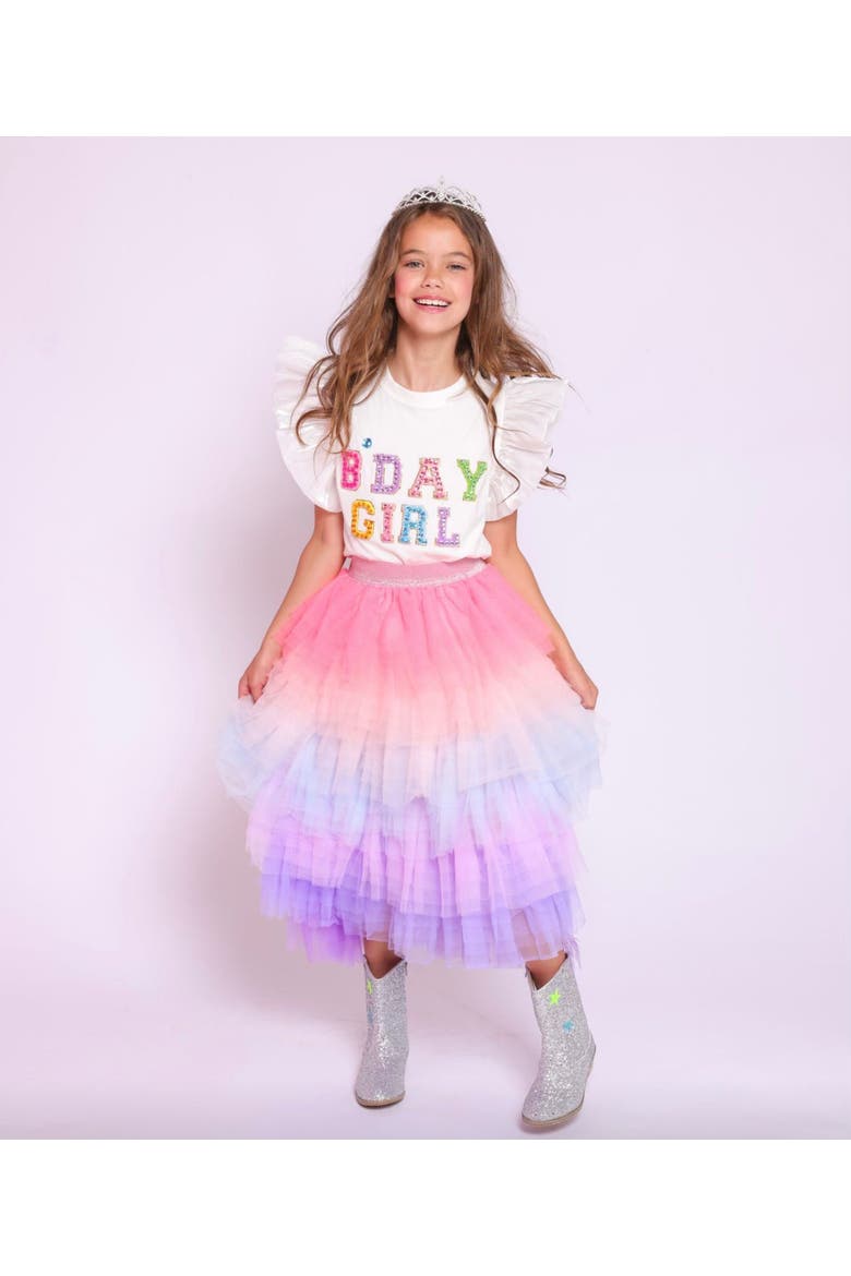 Birthday Girl Gem Ruffle Shirt, Alternate, color, White