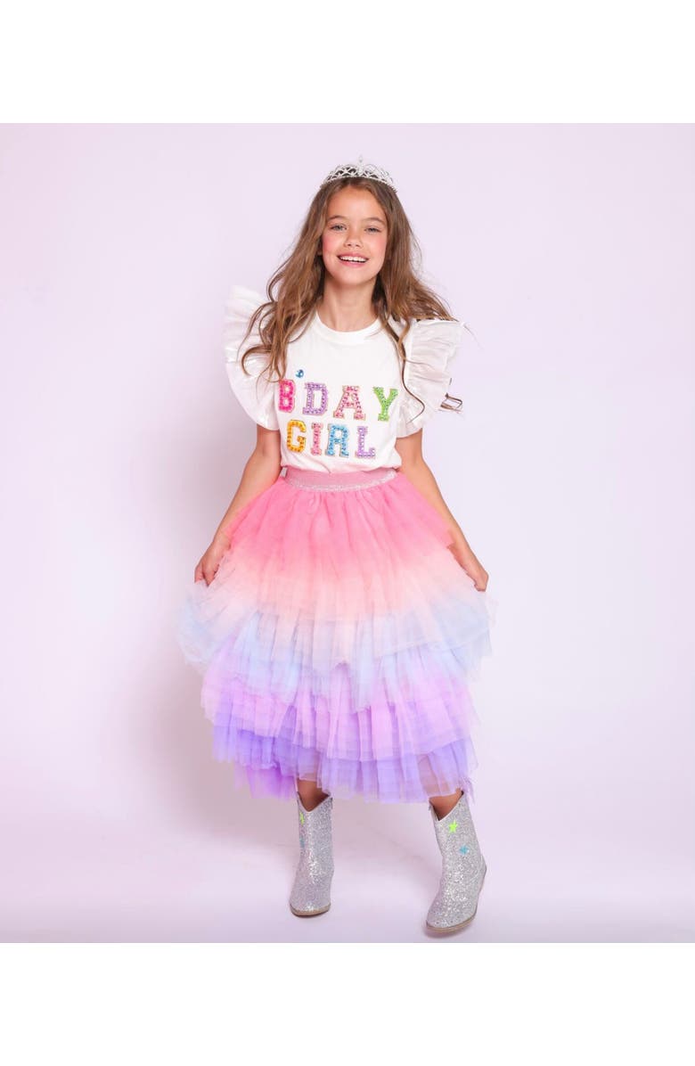 Lola + The Boys Birthday Girl Gem Ruffle Shirt, Alternate, color, White