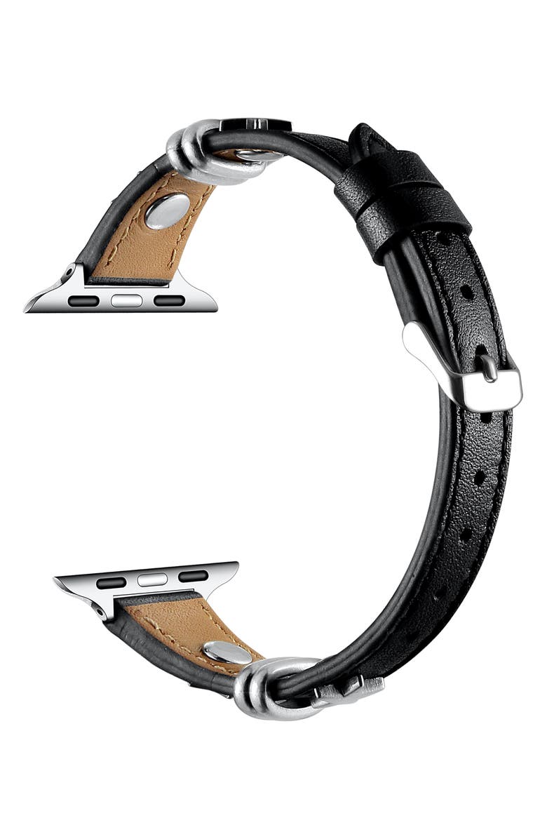 The Posh Tech Rodeo Star Leather Apple Watch<sup>®</sup> Watchband, Alternate, color, Black