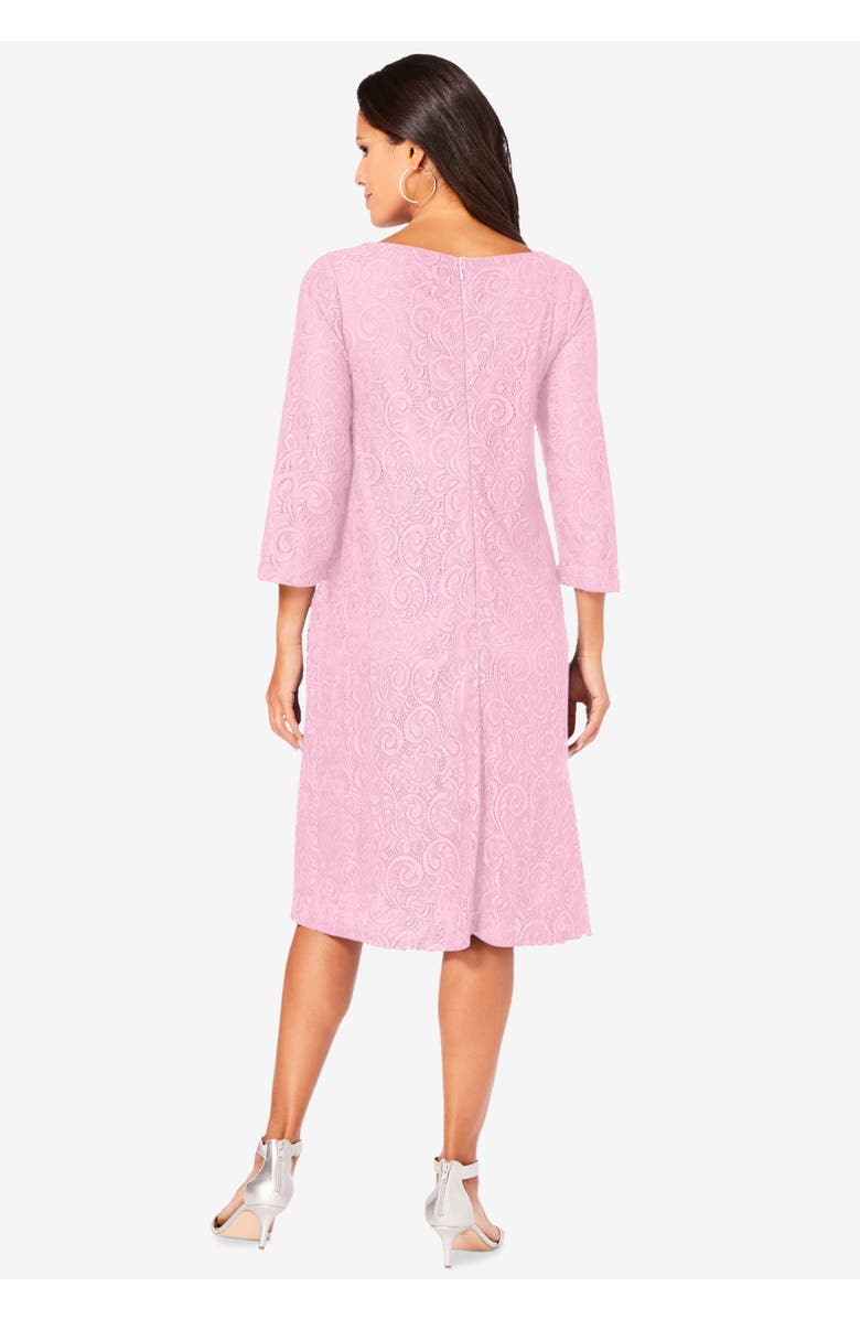 Roaman's Plus-Size 3/4 Sleeve Boatneck Lace Swing Dress, Alternate, color, Black