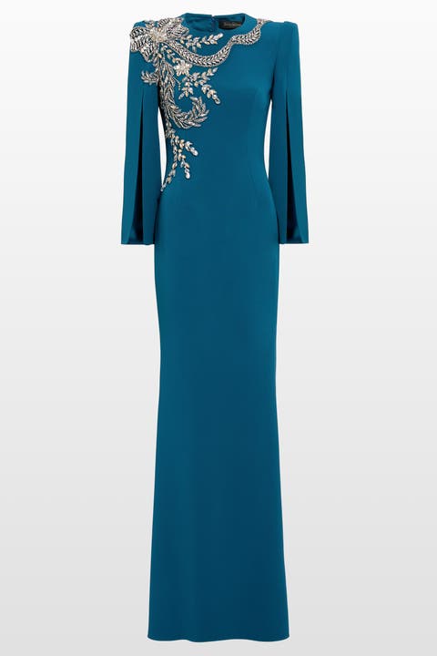 Precious Floral-embellished Slit-sleeve Maxi Dress