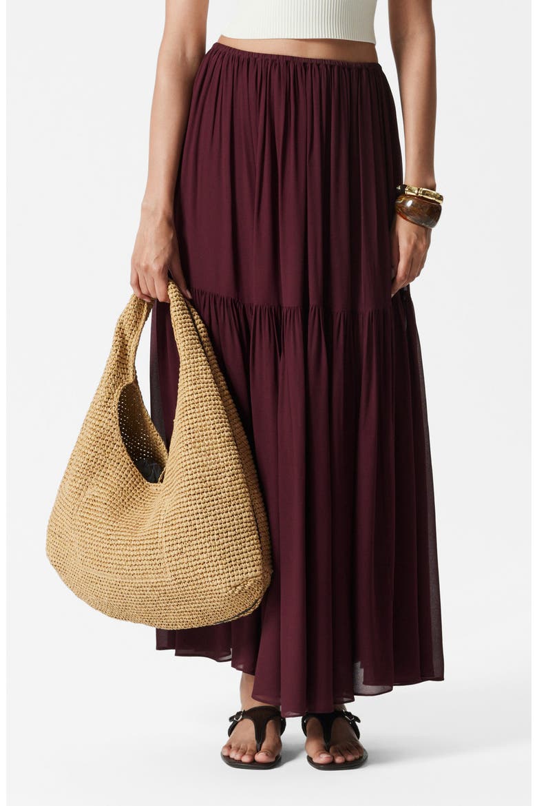 Tiered Chiffon Maxi Skirt, Main, color, RED DARK