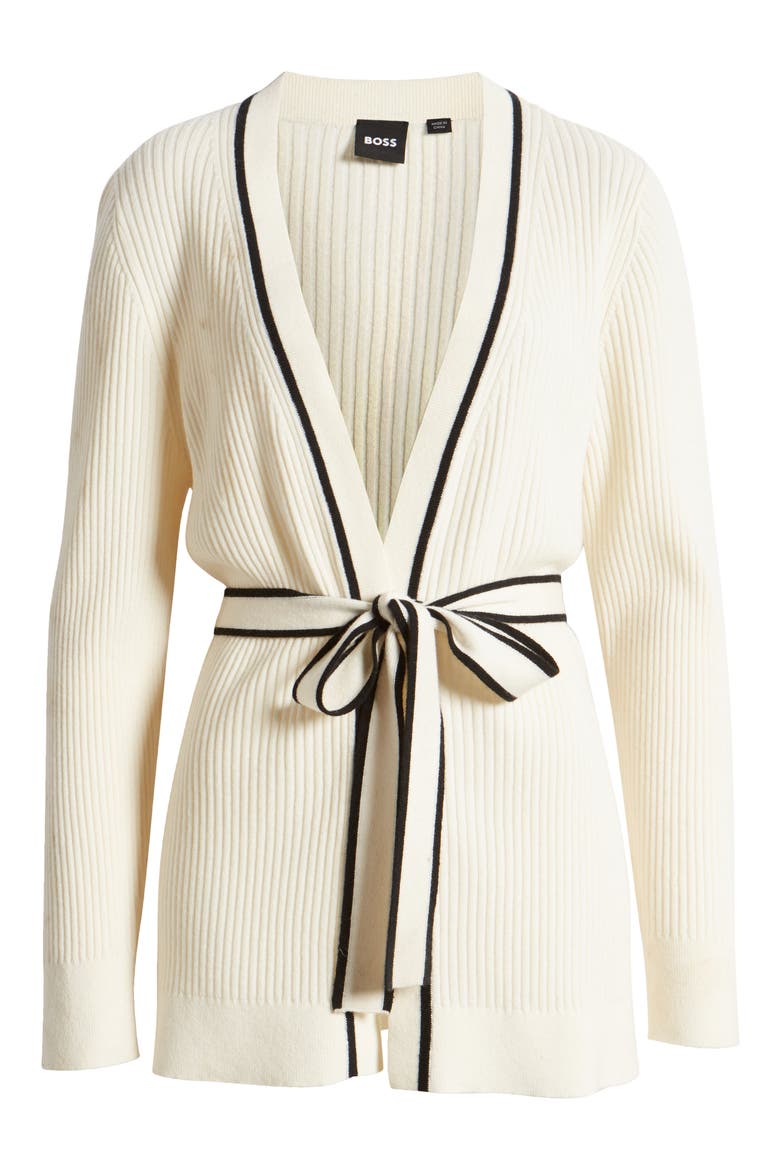 Ferinia Tie Waist Wool & Cashmere Rib Cardigan, Alternate, color, OPEN WHT