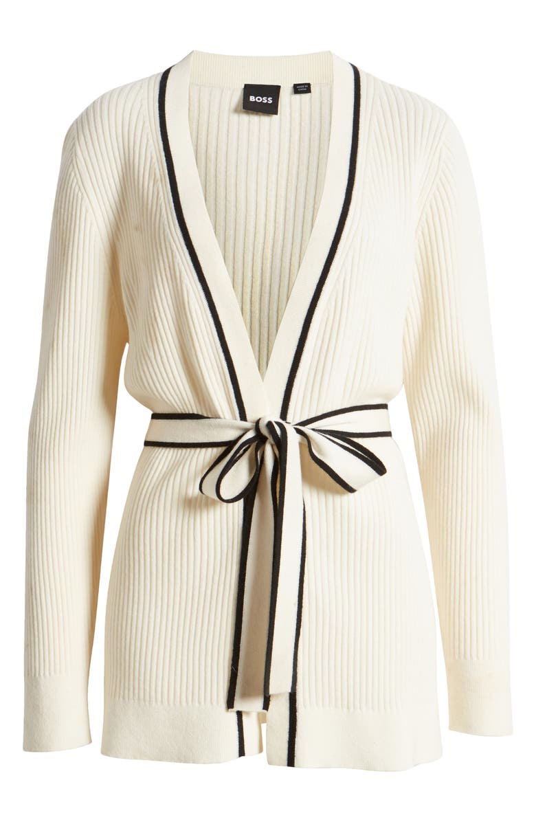 BOSS Ferinia Tie Waist Wool & Cashmere Rib Cardigan, Alternate, color,