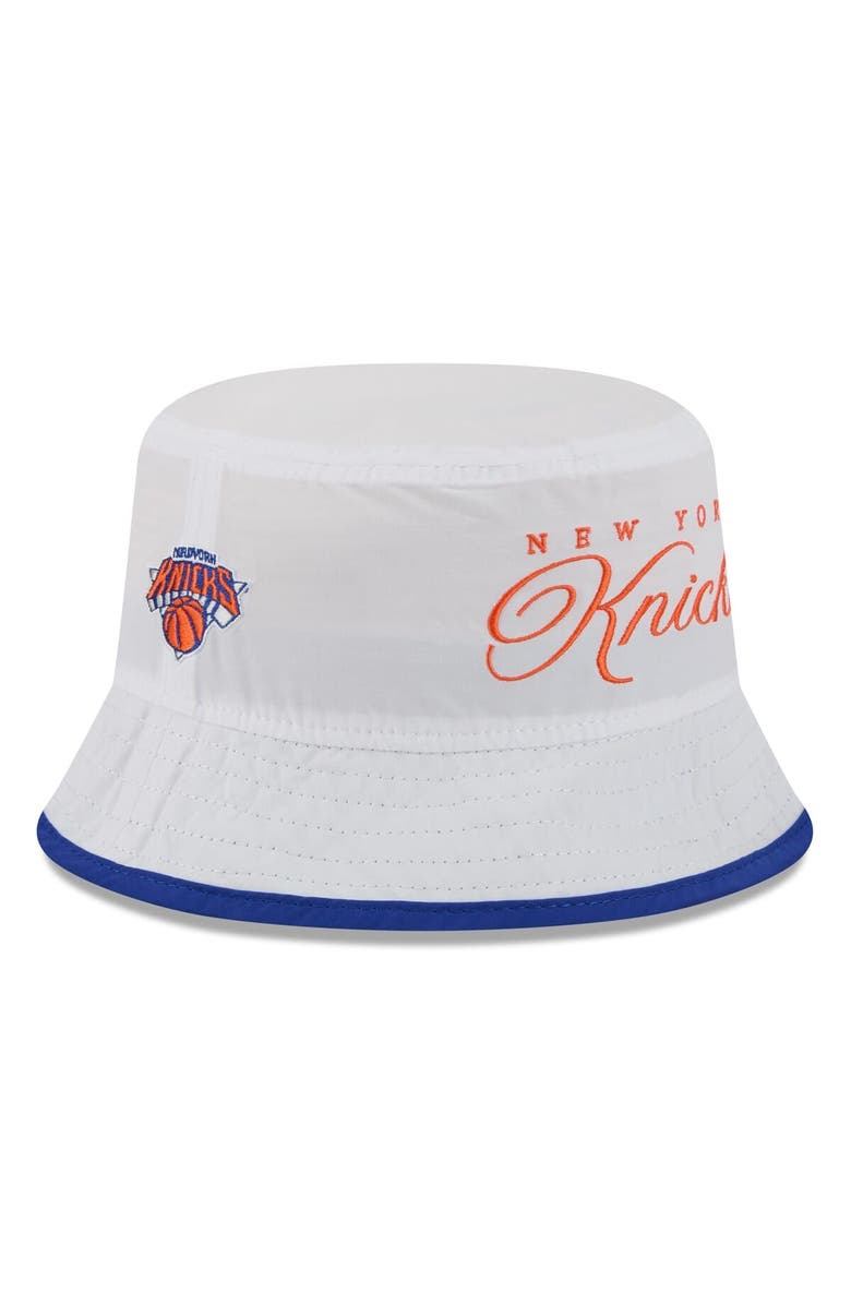 New Era Men's New Era White/Blue New York Knicks 2025 NBA Draft Nylon Bucket Hat, Main, color, White