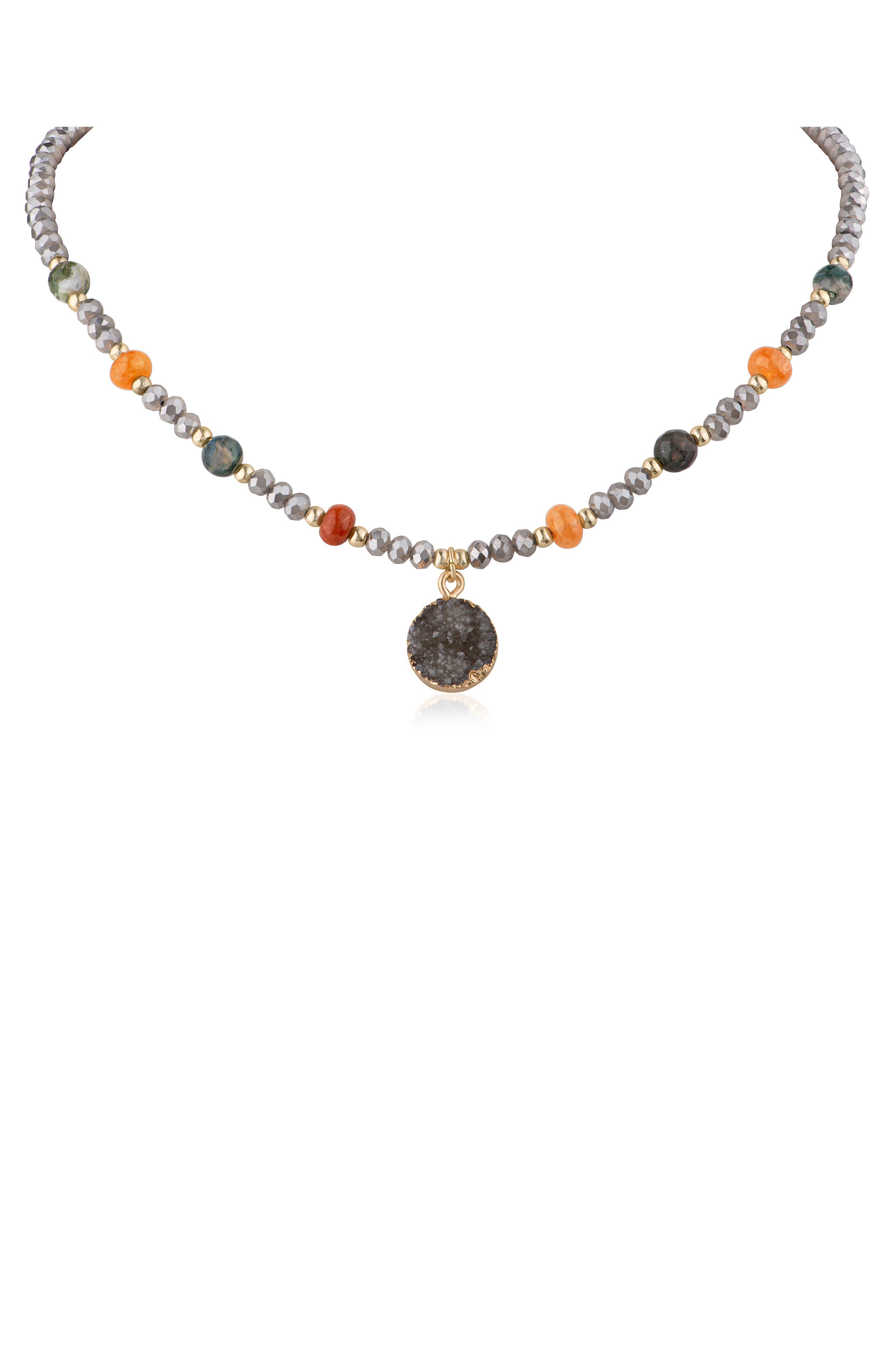 Beaded Drusy Inspired Pendant Necklace